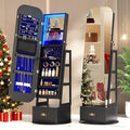 360°Swivel Jewelry Organizer with Full Length Mirror with Lights,Jewelry Armoires Cabinet Standing with Drawer,Large Mirror Storage for Jewelry and Makeup(Black)