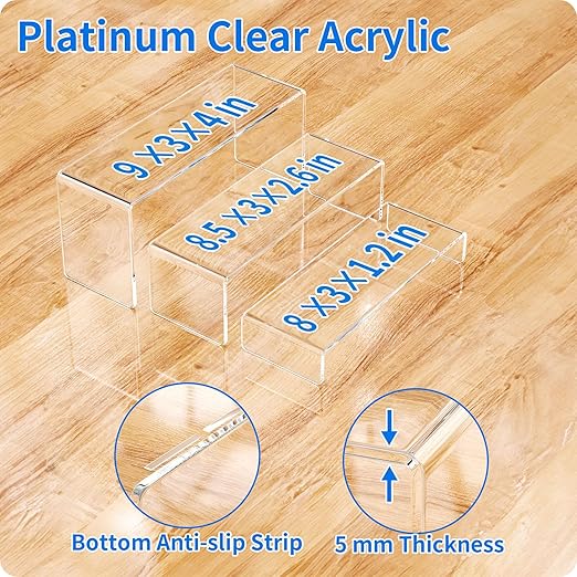 NIUBEE Acrylic Display Riser, 3 Pcs 9" Large Acrylic Risers, Clear Rectangular Stands for Candy Dessert Cupcakes, Collectibles Display Stands Shelf for Display for Funko POP Figures