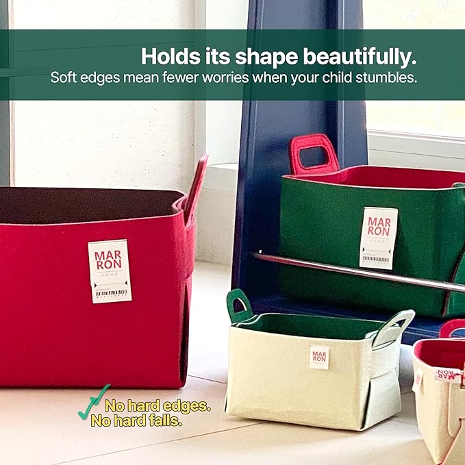 Collapsible Felt Deep Green Red Storage Bin Small 7.1"x5.1"x5.1" – Foldable Basket with Handles for Closet, Toy Storage, Laundry Room Organization, Decorative Storage Baskets for Shelves