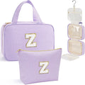 YOOLIFE Hanging Toiletry Bag for Women - Travel Toiletry Bag Makeup Bag, Portable Toiletries Travel Bag and Cosmetic Bag Essentials - Letter Z, Purple