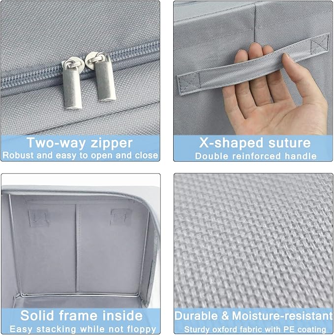 UUBEMM Clothes Storage Bins with Foldable Sturdy Frame,Stackable Storage Box for Closet Shelf Organizers for Seasonal Clothing,Blankets,Towel Bed Sheets,Toys Gift Others (Medium -40L x3PACK, Grey)