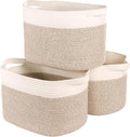 Kntiwiwo Storage Baskets for Organizing 14.7”x11”x9.6” Rope Storage Baskets for Shelves with Handles, Decorative Closet Baskets & Bins, Large Woven Baskets for Storage, White & Brown