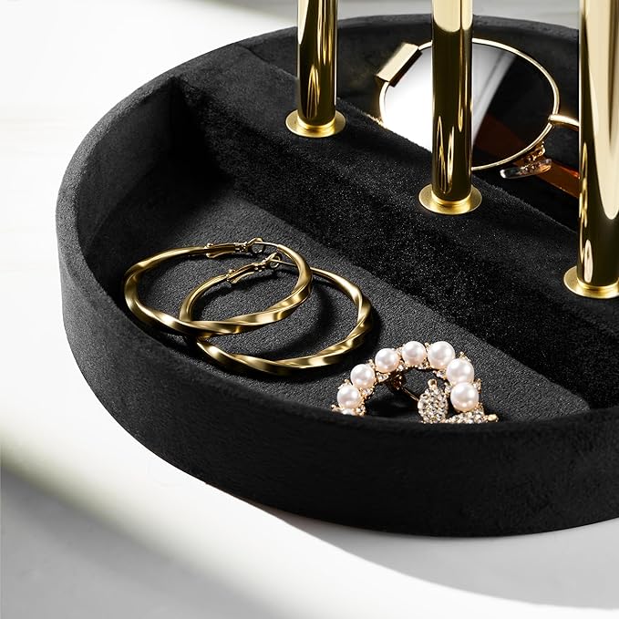 Bracelet Holder Jewelry Organizer Display - 3 Tier T Bar Velvet Stand, Black Necklace Holder Organizer, Bracelet Holder, Earring Holder and Ring Display for Jewelry Organizers and Storage