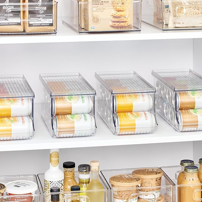 iDesign Soda Can Organizer with Lid for Pantry or Refrigerator - Set of 4 - Clear