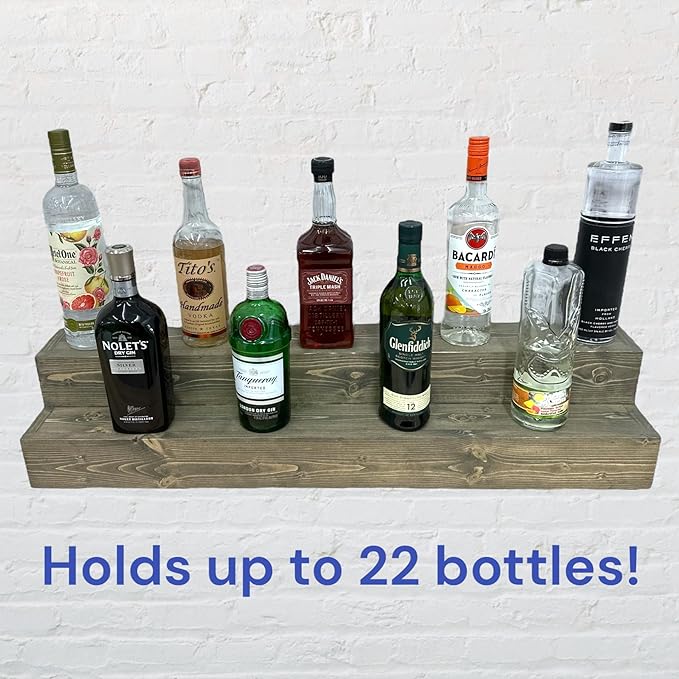 Tiered Bottle Shelf | 2 Tier Liquor Bottle Display | Bar Organization | Display Shelf | Wine Shelf | Bar Display | Kitchen Counter Shelf (30", Weathered Grey)