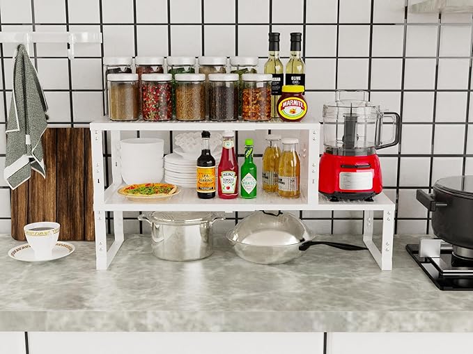 Adjustable Expanable Stackable Spice Rack Shelf Pantry Storage Organizer for Kitchen Cabinet,Countertop,Bathroom and More.Space is no Longer Limited(3Packs/White/Large)