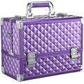 FRENESSA Makeup Train Case Makeup Case 12.6 Inch Large Cosmetic Box Organizer Travel Storage Professional Make Up Train Carrying Case with 6 Trays Locking Shoulder Strap Hard Vanity Storage Purple