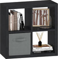 4 Cube Organizer, Cube Storage Organizer with Fabric Bin, Cube Storage Shelf for Bedroom, Living Room, Office, Modular Bookshelf Organizer for Books, Closet, Black