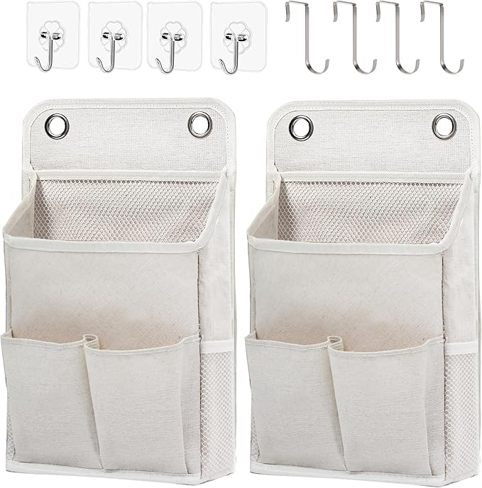 Hanging Basket for Organizing, Wall Organizer with Pockets and Over The Door Organizer，Can for Home, Closet, Office and Camper (2 White)