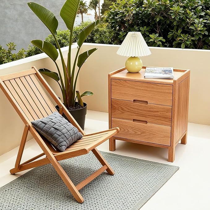 Nightstand, Solid Wood Small End Table w/3 Drawers, Modern Bedside Tables, Mid Century Night Stand, Bed Side Table, 15.75" W x 13.78" D x 21.65" H (Natural)