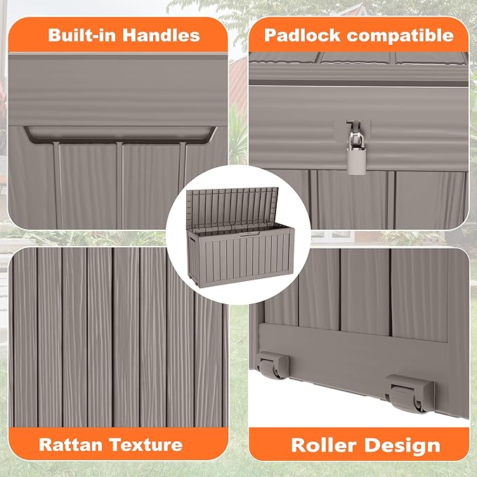 75 Gallon Outdoor Storage Box, Resin Deck Boxes Waterproof, Indoor Outdoor Bin for Package Delivery, Patio Cushions, Gardening Tools, Lockable, UV Resistant