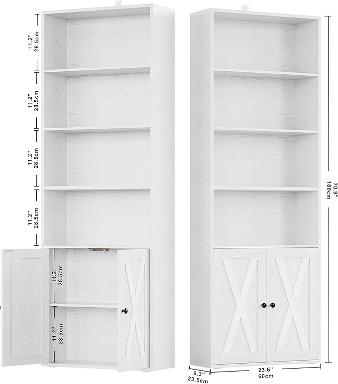 IRONCK Industrial Bookshelves and Bookcases with Doors Set of 2 Floor Standing 6 Shelf Display Storage Shelves 70 in Tall Bookcase for Home Office, Living Room