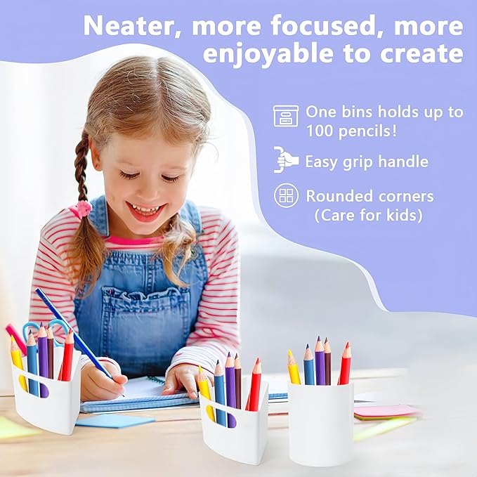 Rotating Art Supply Organizer Storage Caddy for Kids, 7 Bins Craft Crayon Marker Organizer for School Desk, Lazy Susan Pencil Holder for Classroom Organization, Homeschool Supplies