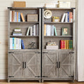 70in Tall Bookshelf 5 Tier Bookcase with Barn Doors and Adjustable Shelves, Grey Farmhouse Book Shelf with Storage Cabinet, Wood Freestanding Display Bookshelves for Bedroom, Kitchen (2 PCS)