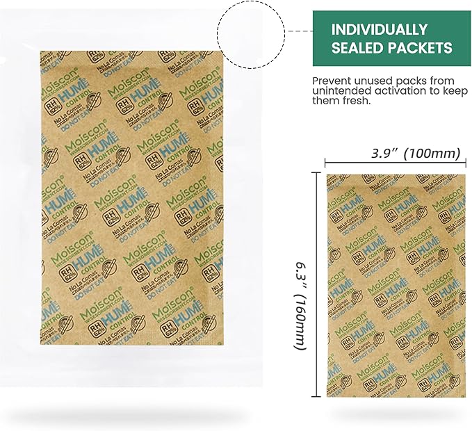 Size 67 62% Two-Way Humidity Control Packs for Storing 1 lb, 67 Gram 10 Pack Moisture Control Packets Individually Wrapped, Humidifier Packs for Storage Containers