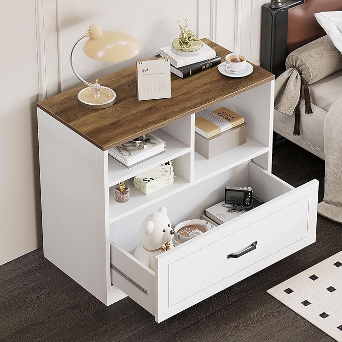 LVB Lateral File Cabinets for Home Office, Wood Filing Cabinet Drawers for Letter/Legal/A4/F4 Size, Farmhouse Storage File Cabinet Printer Stand with Open Shelf, 32.7 Inch, White and Rustic Oak