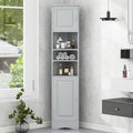 66.9" Tall Corner Bathroom Cabinet with Doors, Freestanding Triangle Storage Cabinet with Adjustable Shelves & Open Shelf, Water-Resistant MDF, Space-Saving Organizer with Anti-Tip Device, Grey