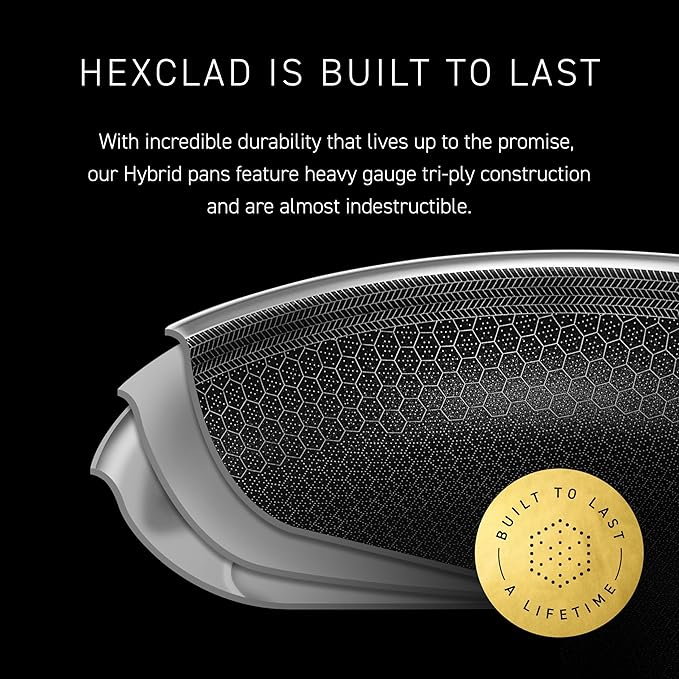 HexClad Hybrid Nonstick 10-Quart Stockpot with Tempered Glass Lid, Stay-Cool Handles, Dishwasher-Friendly, Oven-Safe Up to 900°F, Induction Ready, Compatible with All Cooktops