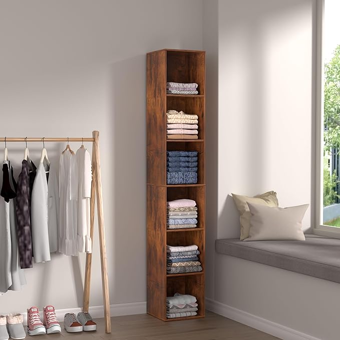 6 Cube Storage Organizer, 6 Tier Cube Low Bookcase Freestanding Storage Display Organizer, Three-Cubes Open Shelf Bookshelf for Home Office (Retro Brown, 6 Cube)