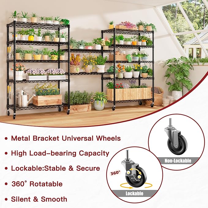PrimeZone 6 Tier Wire Shelving with Wheels 78''H 1500lbs Storage Shelves NSF Certified Heavy Duty Steel Metal Shelf Adjustable Rolling Rack Kitchen Garage Closet Pantry Laundry 78''HX36''WX18''D 3Pcs