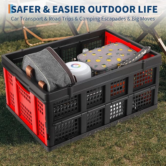 55L Collapsible Crates for Storage,Stackable & Collapsible Milk Crates, Stackable Storage Baskets, Folding Storage Containers for Organizing Tools, Books, Food, Drinks, Camping & Transport