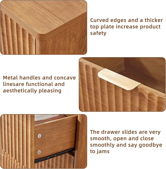 LEYAOYAO Fluted 6 Drawers Dresser for Bedroom, 42" Tall Modern Chest of Drawers with Metal Handle, Curved Profile Design,Brown Wood Drawer Organizer for Bedroom, Living Room, Hallway, Entryway