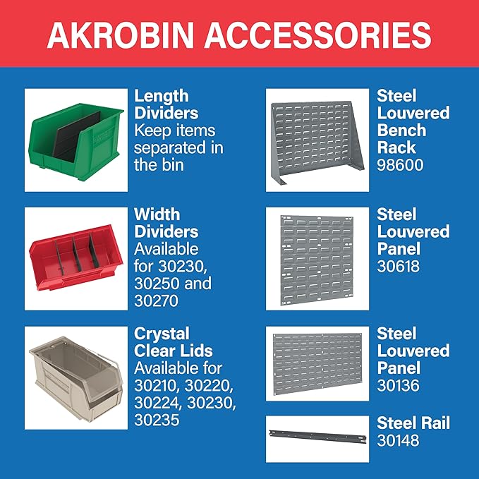 Akro-Mils 30230 AkroBins Plastic Storage Bins, Space-Saving Stackable Bins for Garage, Pantry, Craft Organization, 11-Inch x 5-Inch x 5-Inch, Stone, 12-Pack