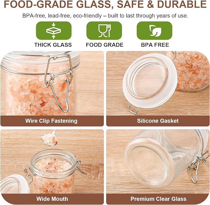 6 Pack Spice Jars, 8 oz Glass Containers with Airtight Lids, Small Herb Jars with Labels for Kitchen Storage