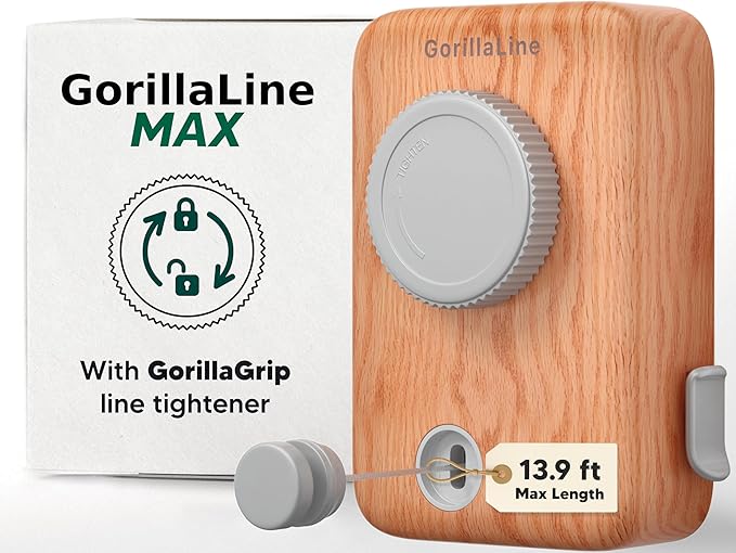 GorillaLine Max - Retractable Clothesline Indoor Outdoor Clothes Line - Heavy Duty Clothes Drying Laundry Line - Wall Mounted Drying Rack - Air Dry Clothing - Max Tighten with GorillaGrip