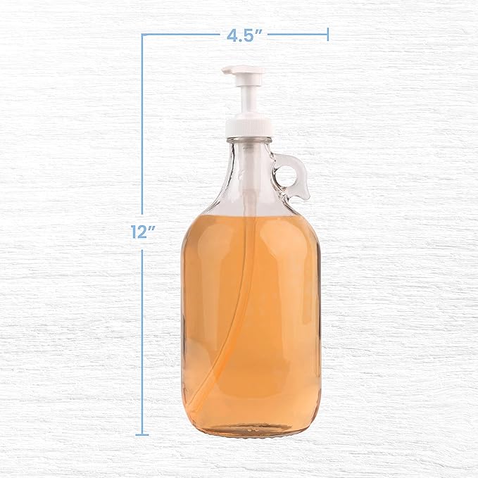 kitchentoolz Half Gallon Glass Laundry Detergent Dispenser- Large Jug with Pump for Liquid Laundry Soap Dispenser, Fabric Softener, Syrup Pump - 64 oz - Made in USA