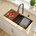 Lordear 30 Inch Waterfall Kitchen Sink Black - Undermount Kitchen Sink Workstation Stainless Steel 16 Gauge Single Bowl NANO-PVD Handmade Under Counter Smart Kitchen Sinks With Faucet