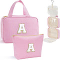 YOOLIFE Initial Hanging Toiletry Bag for Teen Girl - Christmas Gifts for 11 12 13 14 15 16 17 18 19 Year Old Girls, Travel Toiletry Bag Gifts for Mom Daughter Sister Friends, Letter A, Pink