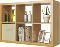 furtble Bookshelf with Storage Bin, 6-Cube Storage Organizer, Modern Wood Open Bookcase, Multifunctional Display Shelf for Living Room, Bedroom, Home Office, Oak