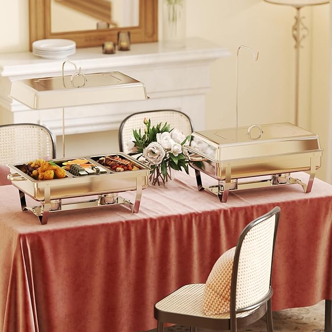 Chafing Dishes Buffet Set for Food Warming and Serving,11QT Stainless Steel Party Trays Warmers for Catering,Weddings,Events with Display and Rolled Edge Design,1 Pack, 3 Compartment