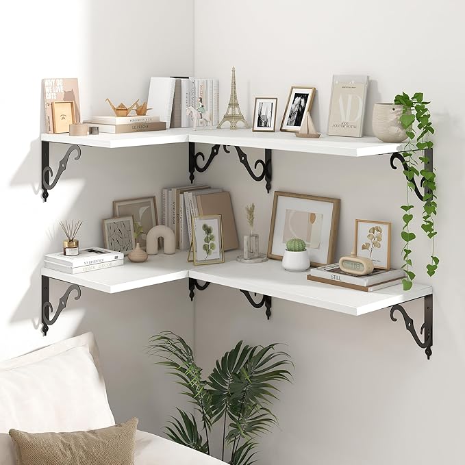 Floating Shelves for Wall, 24"W x 12"D Wall Shelves, 12 Inch Deep Floating Shelf with Bracket, 24 Inch Floating Shelves for Living Room and Bathroom, Display & Storage Shelves, White, Set of 2