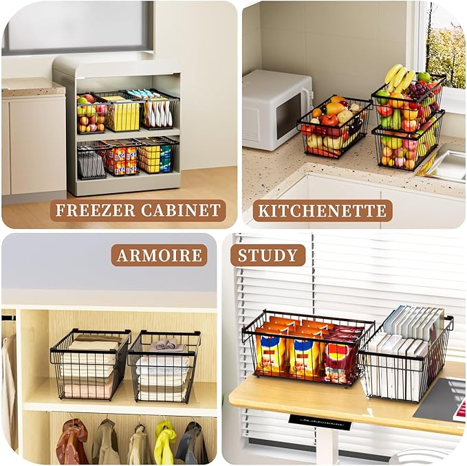 Enhanced Leak-Proof Bottom - Freezer Organizer Bins ，6 Pack Stackable Deep Freezer Organizer Bins for 7 Cu.FT Small Chest Freezer，Easy Get Bottom Foods without Digging