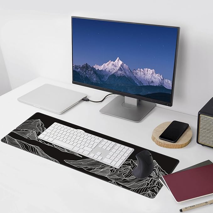 Black and White Mountain Large Mouse Pad,Gaming Keyboard Desk Pad,Extended Mouse Mat Non-Slip Rubber Base with Stitched Edges for Office Game Home XL 31.5"x11.8"