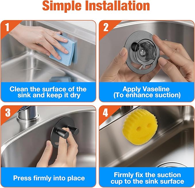 Smiley face sponge holder, kitchen Sink Caddy Organizer with Suction cup,Made of rust-proof aluminum that never rusts for Mommy & Daddy Sponges Black (1-Pack）