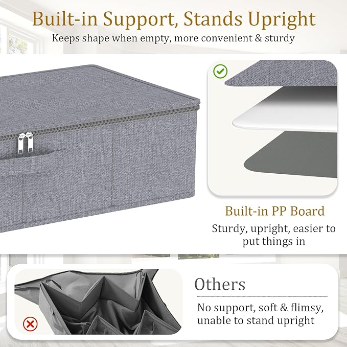Yawinhe Under Bed Storage Containers with Handles, Sturdy Zipper und Label Holders, Foldable Blanket Storage Bags, for Comforter, Clothing, 23.6''Lx11.8''Wx6''H, 1-Pack, Grey SNH002GS-1