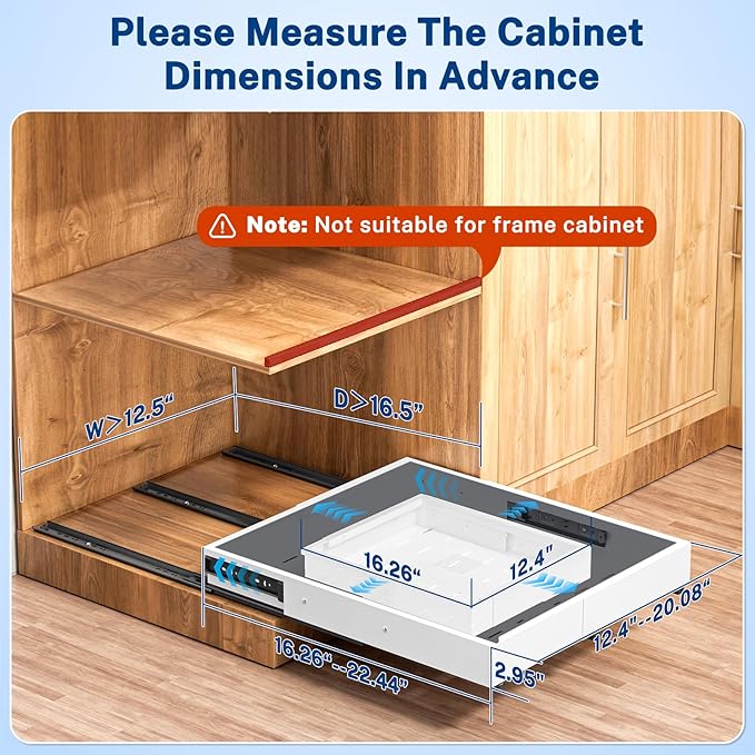 Insputer Pull Out Cabinet Organizer Expandable (12.4"-20.08") W & (16.26"-22.44") D, Slide Out Drawers for Kitchen, Pantry with 2Pcs Magnetic Panel, 3 Slide Rails, No Drill Adhesive Roll Out Shelf
