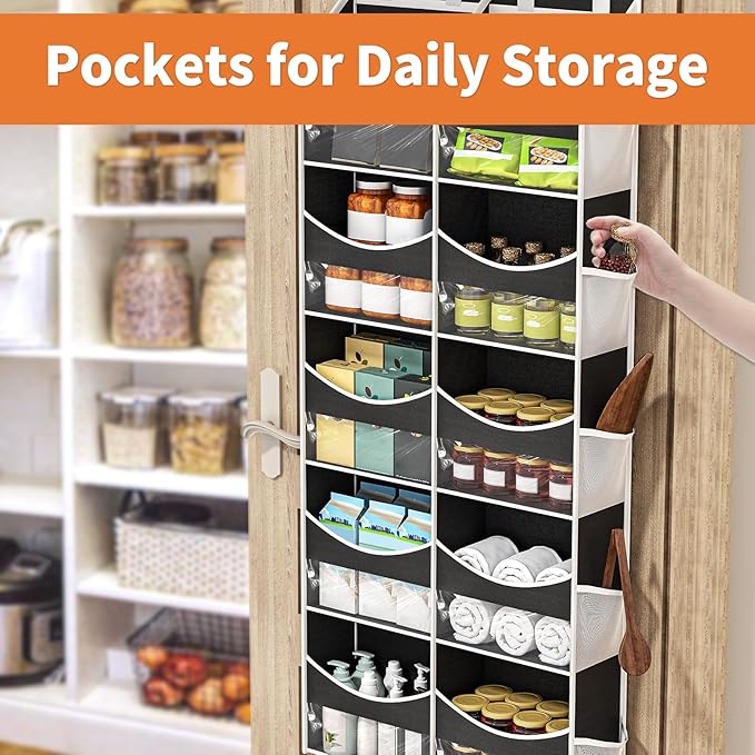 Aokeyee Over the Door Storage Organizer - 5 Tiers Behind Door Storage with 10 Compartments & 10 Mesh Pockets, 80lb Capacity Door Hanging Organizer for Closet, Bedroom, Bathroom, Pantry, Nursery, Toys