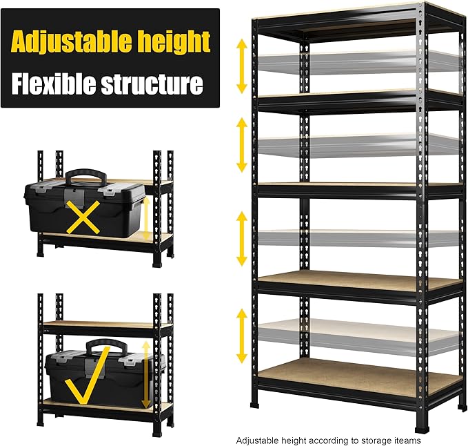 PrimeZone 32" W x 16" D x 63" H Storage Shelves - 3 Pack 5 Tier Adjustable Garage Storage Shelving, Heavy Duty Metal Storage Utility Rack Shelf Unit for Warehouse Pantry Closet Kitchen, Black