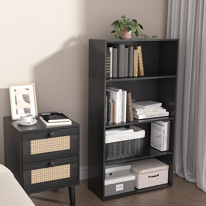 4 Tier Book Shelf, 4 Cube Storage Organizer,4 Tier Low Bookcase Storage Display Organizer, 44 Inch Versatile Cubes Shelf and Cubby Unit for Any Space (Black, 4 Cube-W(23.6inch)