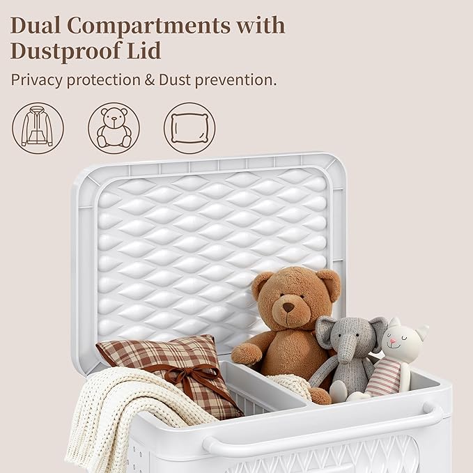 VECELO Deck Box, Outdoor Storage Box with Wheels and Lid, Waterproof Storage Bin for Package Delivery for Patio Furniture, Garden Tools, Pool Supplies, Foldable, White, 19.3" x 13.8" x 19.1"