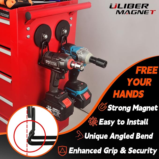 ULIBERMAGNET New Updated Gaint Magnetic Hooks,2 Pack Heavy Duty Large Magnetic Hooks for Extension Cord, Cable, Hose, Power Cord,Rope,Drill,Jig Saw,Circular Saw,Garden Lawn Tools (Black/3.46inch)