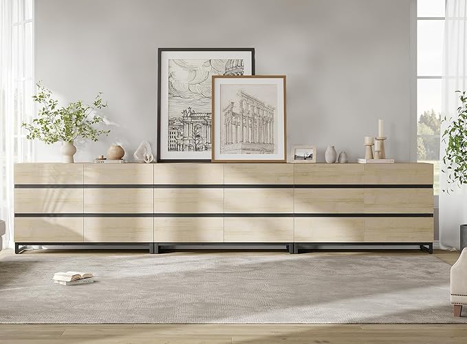 WAMPAT Dresser for Bedroom, Closet Organizers and Storage with 18 Drawers, Chest of Drawers with Metal Base, Wooden Modern Dresser for Living Room, Bedroom, Entryway, Light Oak