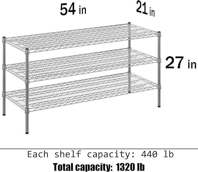 21" Deep x 54" Wide x 27" Height Wire Shelving Kit | 3-Tier | NSF Commercial Storage Rack Unit