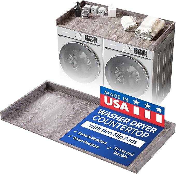 OfficeSimpli Washer Dryer Countertop, Made in USA, Non-Slip Pads, Easy Clean, Laundry Room Essentials and Decor, Washer Dryer Wood Top for Organization (Iconic Maple, Standard (27.5" x 54"))