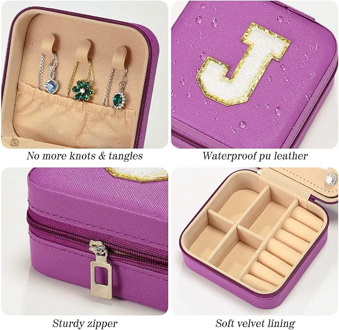 Parima House Warming Gifts New Home - Personalized Jewelry Holder Organizer for Travel | Preppy Purple Stuff & Room Decor for Teen Girls | Travel Jewelry Case - Letter N