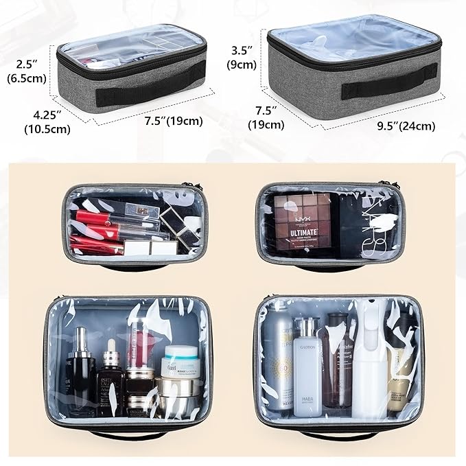 BAFASO Makeup Bag Cosmetic Bag with 4 Inner Removable Pouches, Multifunctional Travel Makeup Case (Patent Pending), Gray